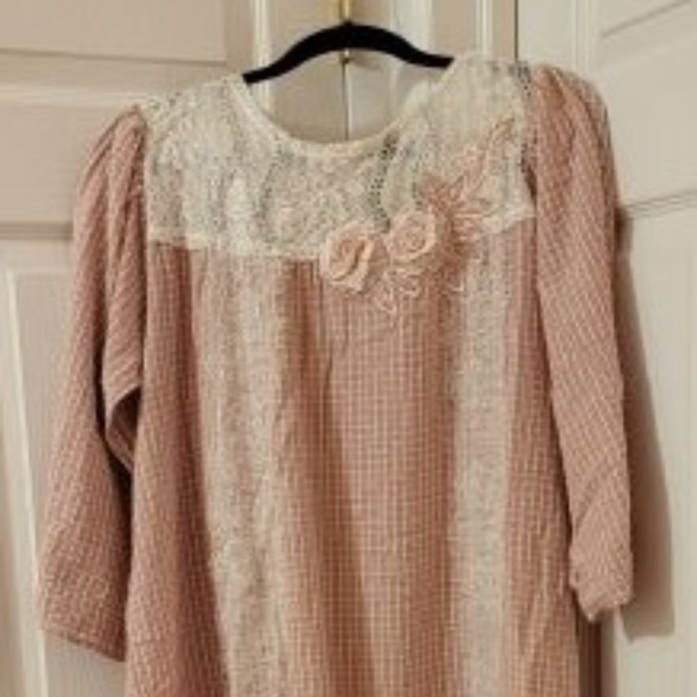 Victorian Style Cotton & Lace Long Nightgown